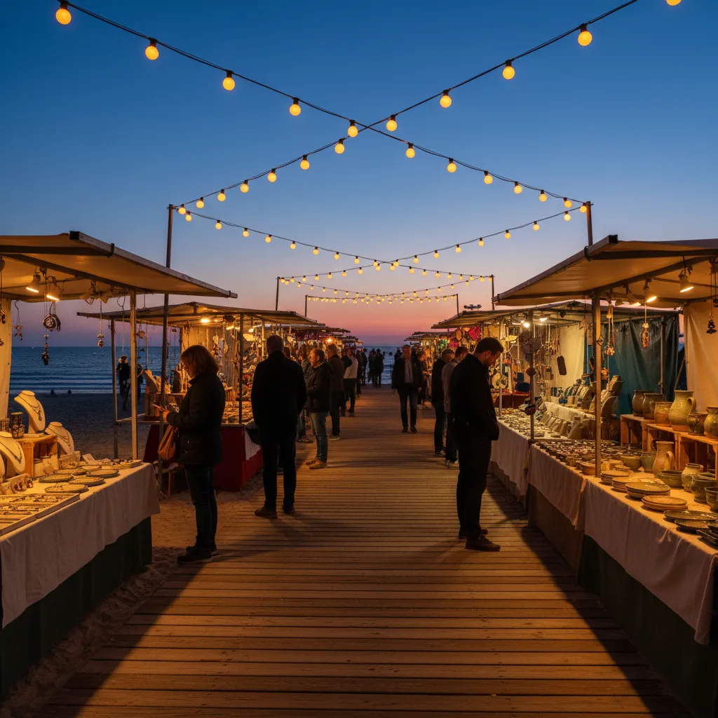 Le marché nocturne du mardi soir sur le remblai mêle artisanat local et dégustation face à l'océan