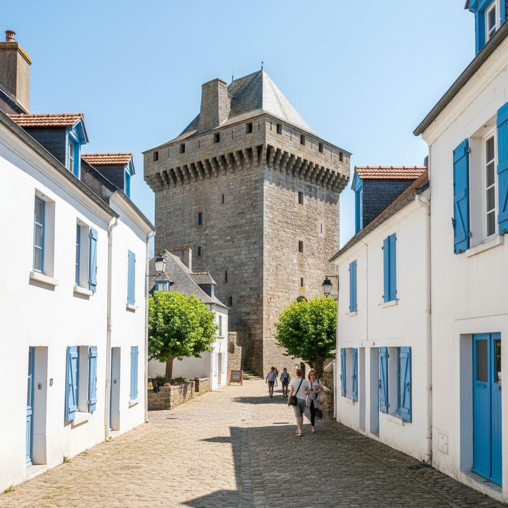 Donjon du château de Noirmoutier-en-l'Île et ruelles du centre historique