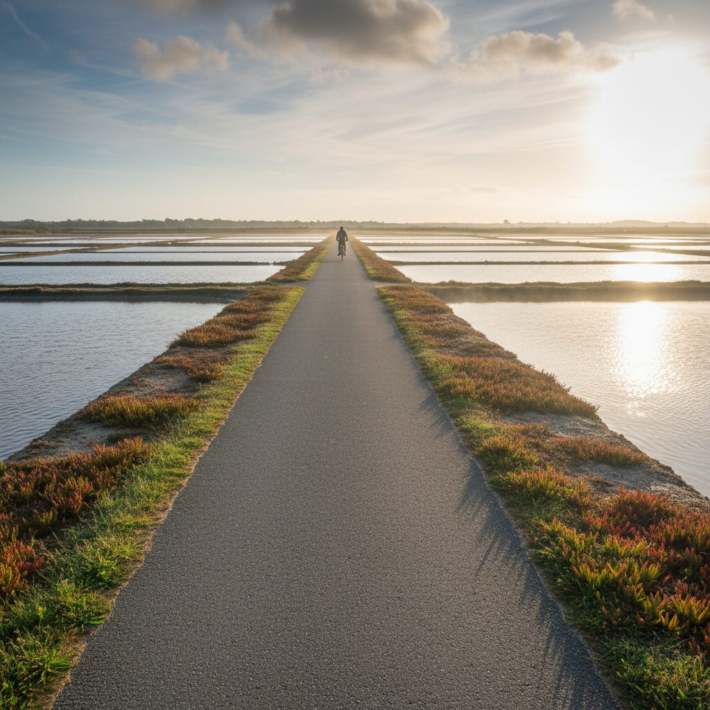 Piste cyclable longeant les marais salants de Noirmoutier