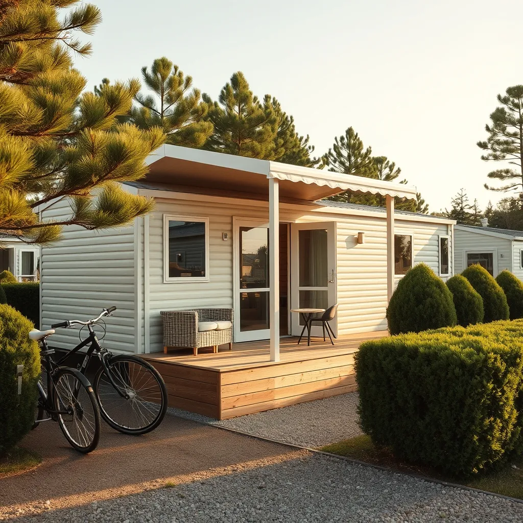 Un mobil-home récent avec terrasse couverte : de 490 à 1 350 euros la semaine en haute saison