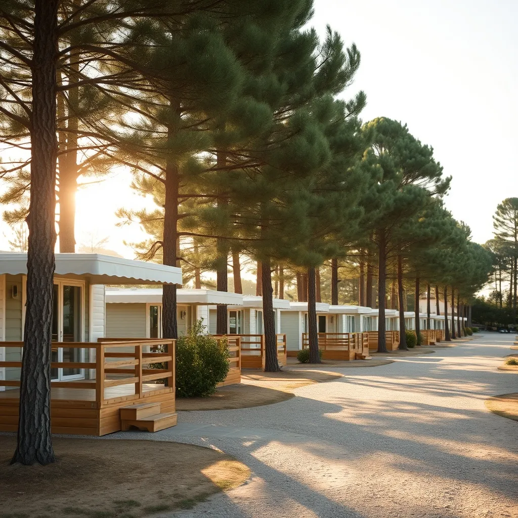 À Saint-Jean-de-Monts, les mobil-homes récents sous les pins offrent terrasse couverte et climatisation de série