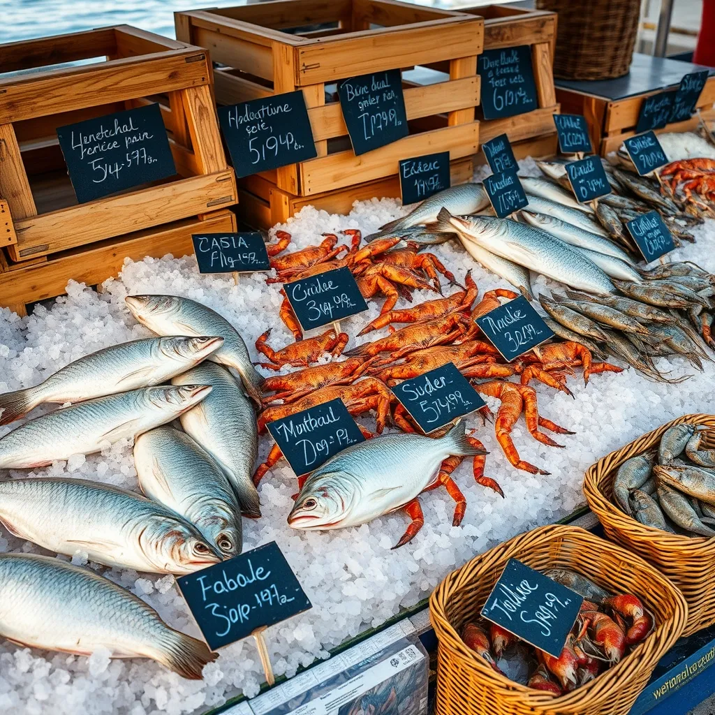 Les poissonneries du port vendent la pêche du jour dès 8 h : sole, bar de ligne et araignée de mer en tête d'étal