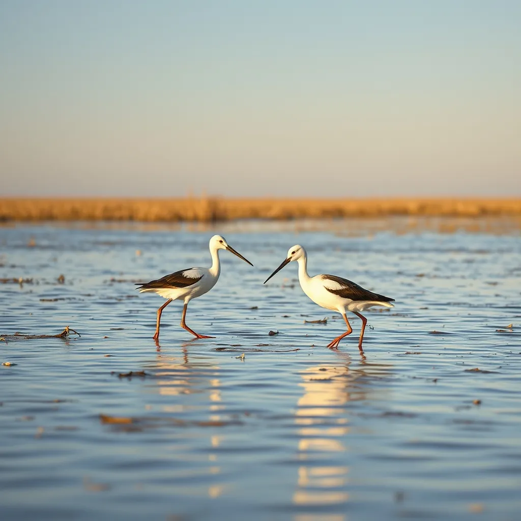Avocettes élégantes sur le polder de Sébastopol : plus de 250 espèces d'oiseaux recensées dans le marais