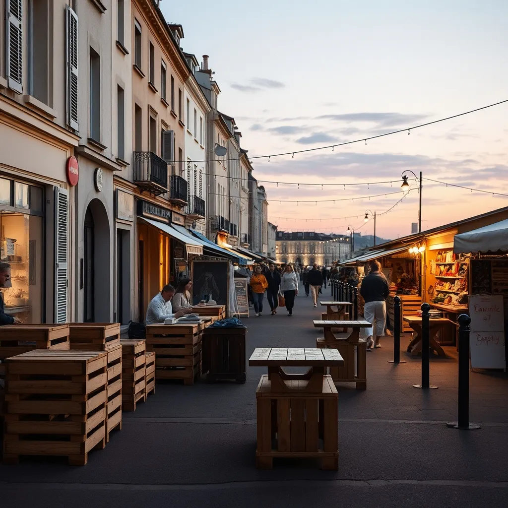 L'installation des étals commence vers 18 h : les premiers arrivés profitent du marché dans le calme