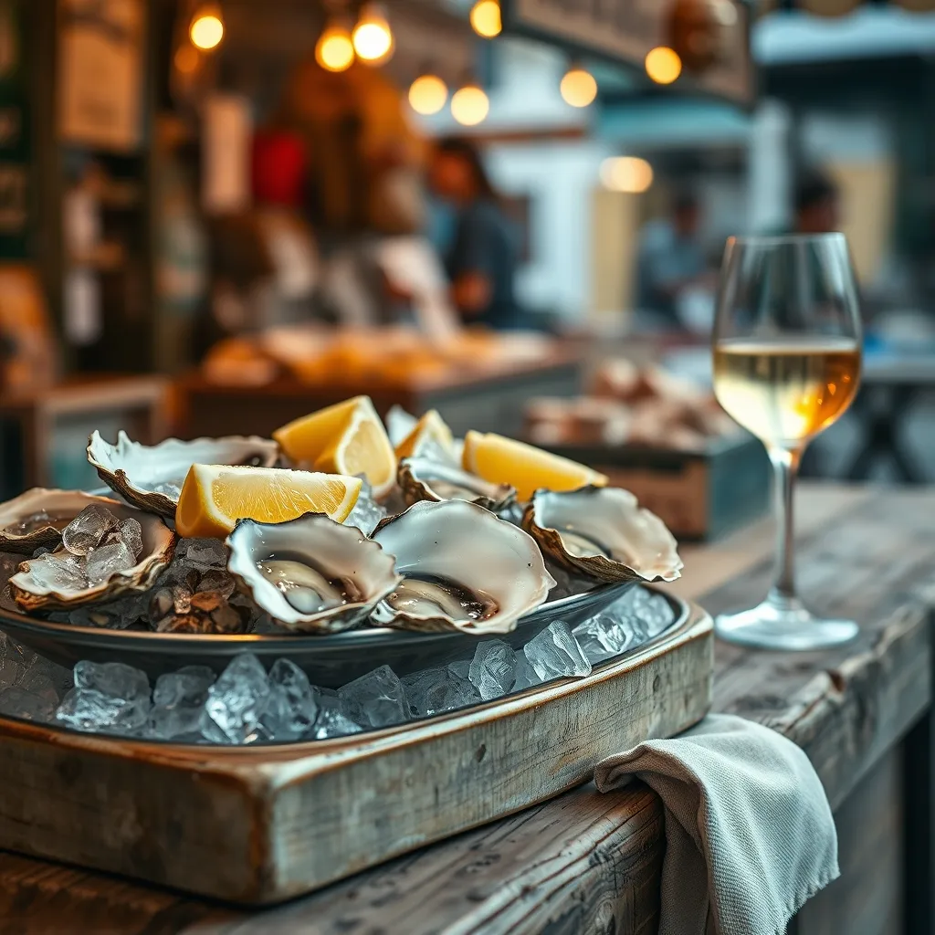 Les huîtres de Bouin servies avec un muscadet : le classique du marché nocturne, entre 10 et 14 euros la douzaine