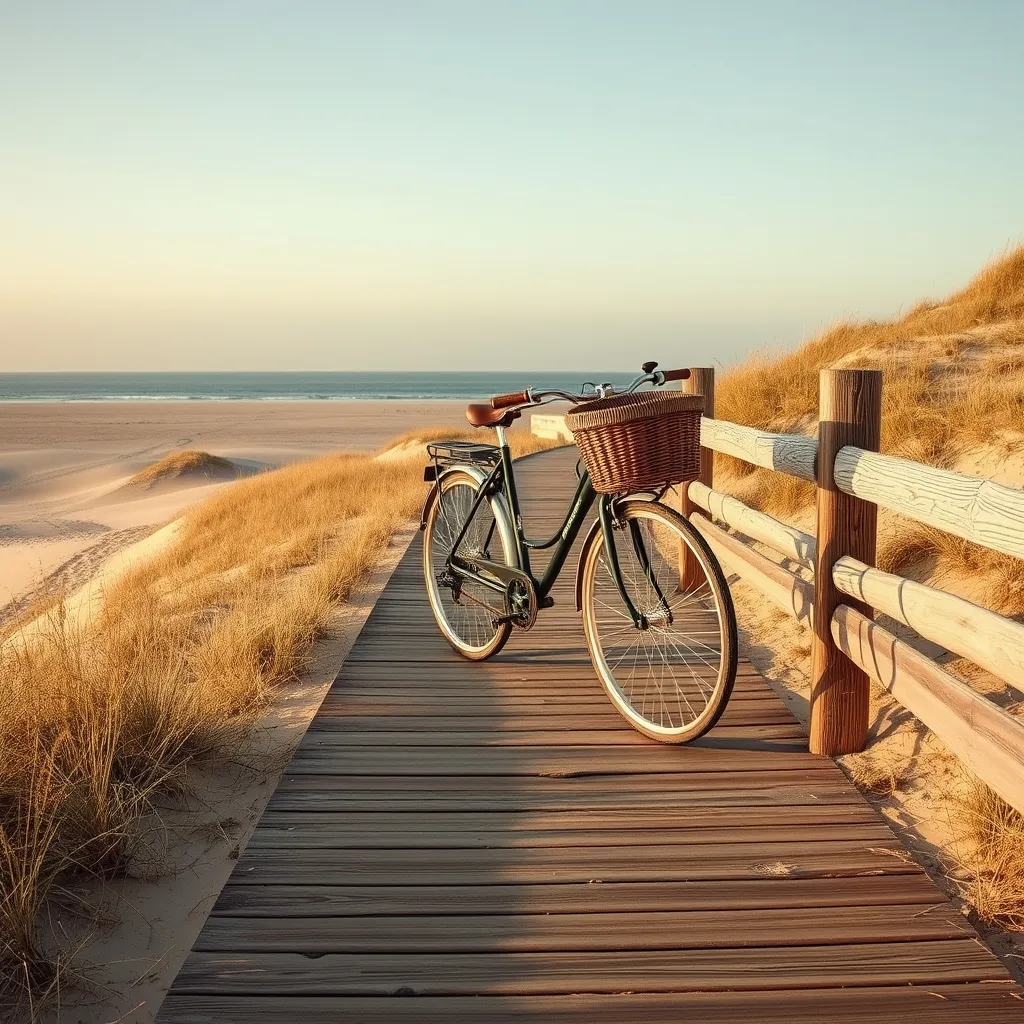 Le caillebotis en bois qui franchit la dune depuis le parking de la Prée aux Ducs vers le sable