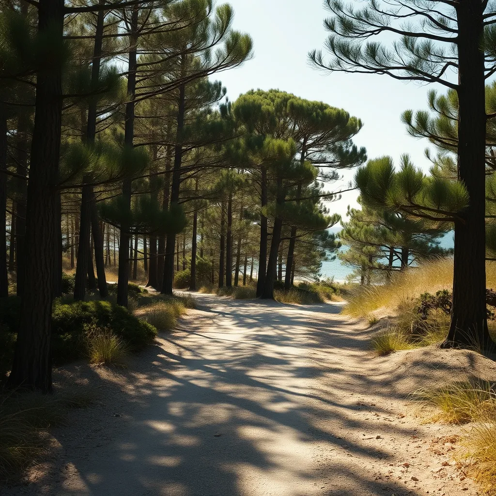 La boucle littorale traverse des sous-bois de pins maritimes sur la côte ouest, entre Luzéronde et L'Épine