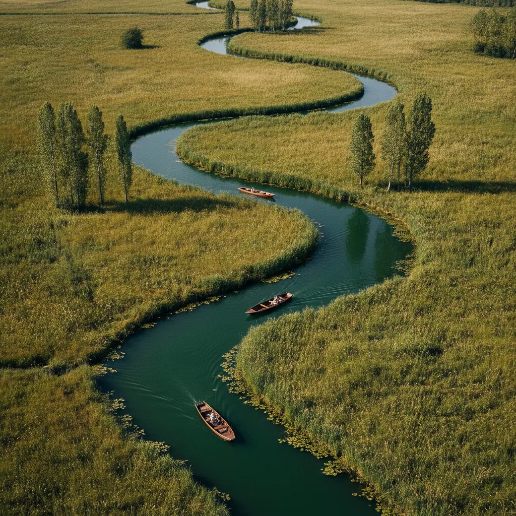 Depuis 1 500 pieds, le Marais poitevin dévoile son lacis de canaux et de conches verdoyantes