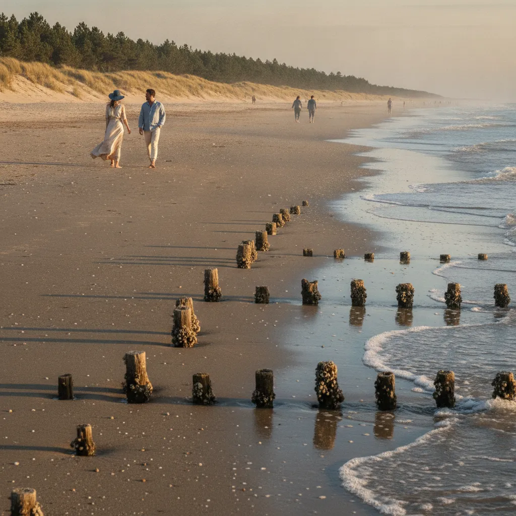 Les plages vendéennes accessibles à vélo depuis les campings : marée basse sur la côte entre Barbâtre et La Tranche