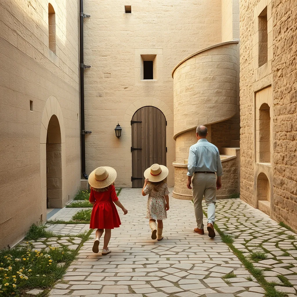 L'escalier du donjon et les créneaux font le bonheur des enfants, apprentis chevaliers d'un jour