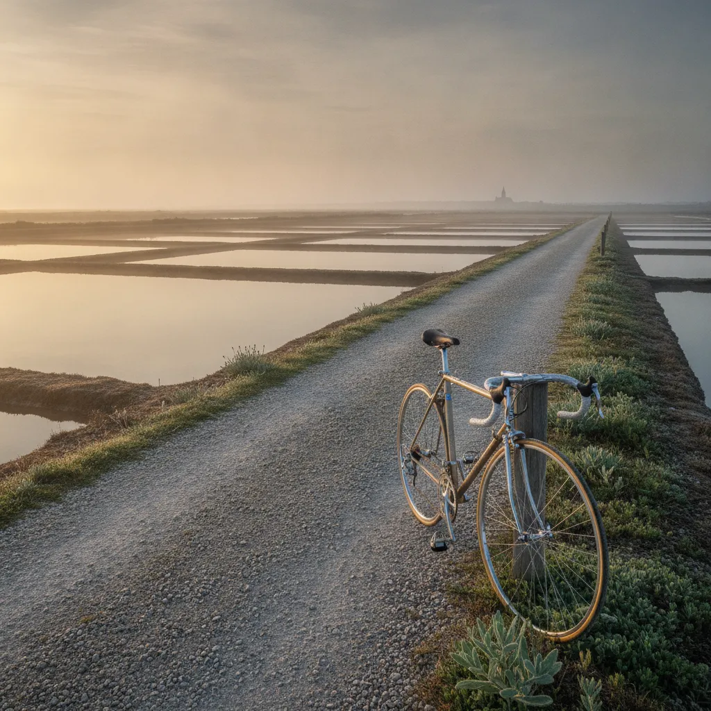 La piste cyclable longe les marais entre L'Épine et Noirmoutier-en-l'Île : 15 minutes de vélo suffisent pour rejoindre les Cholleaux