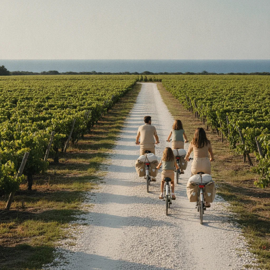 La piste entre Le Bois-Plage et La Couarde traverse les vignobles rétais sur 4 km de voie plate