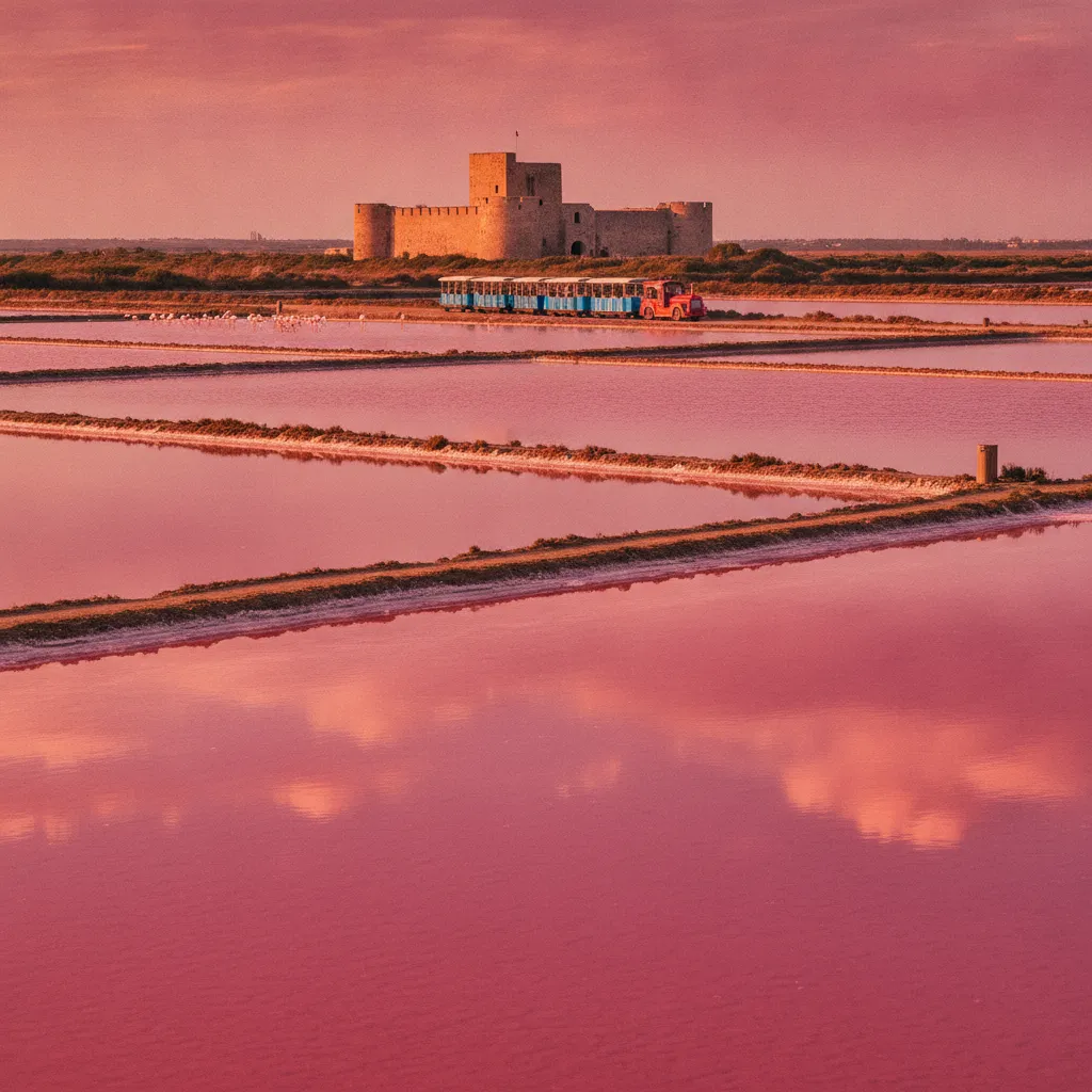 Les salins d'Aigues-Mortes, 10 800 hectares de bassins exploités depuis le Moyen Âge, accueillent des visites en petit train