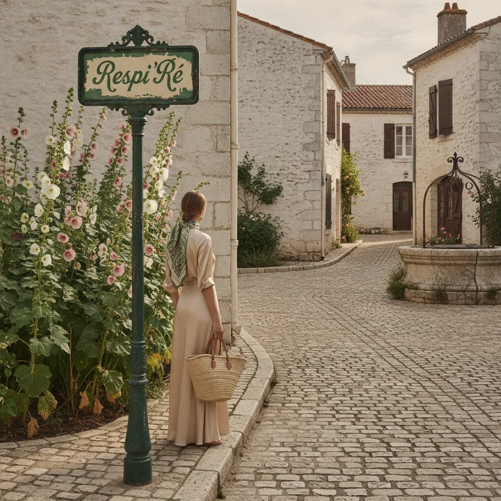 Les arrêts Respi'Ré sont signalés dans chaque bourg de l'île, ici devant les ruelles typiques en pierre calcaire