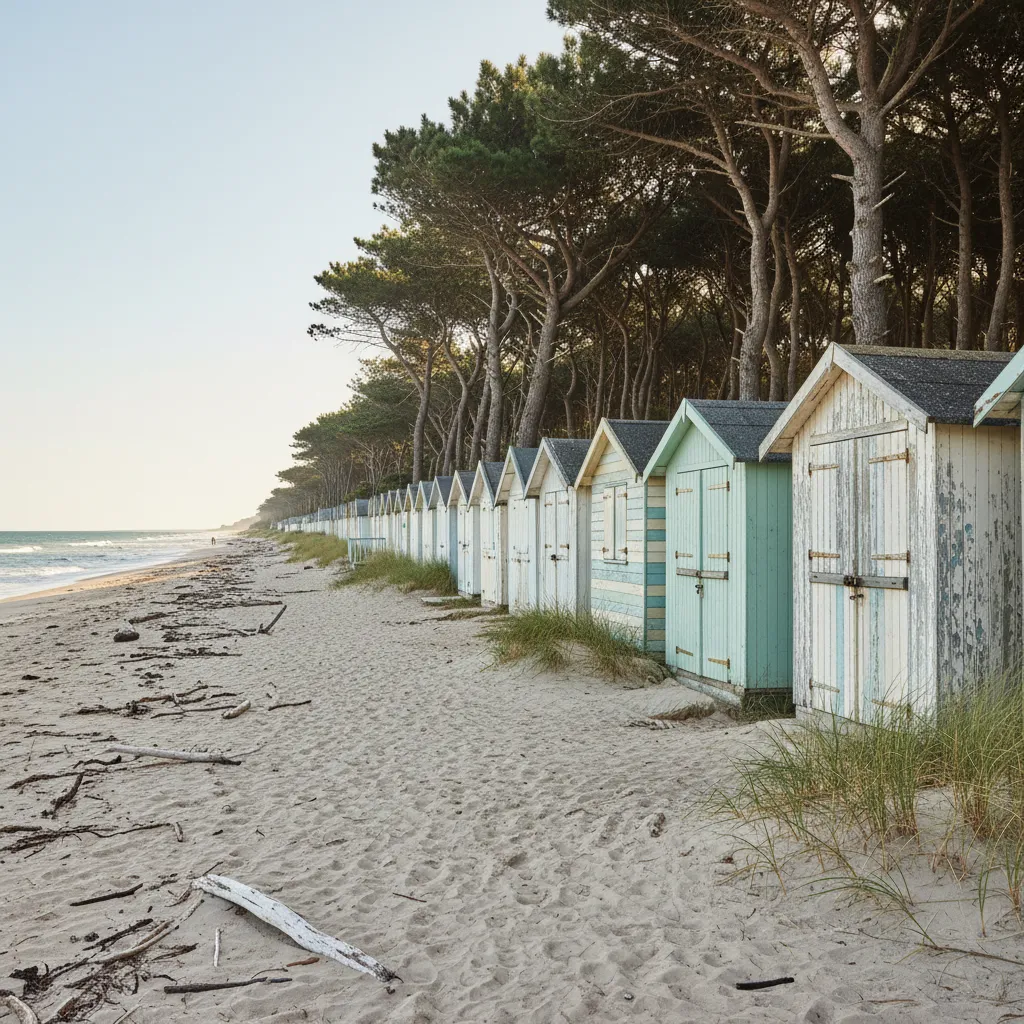 Les cabines de la plage des Dames : vingt minutes de marche depuis le port, l'image carte postale de l'île d'Yeu