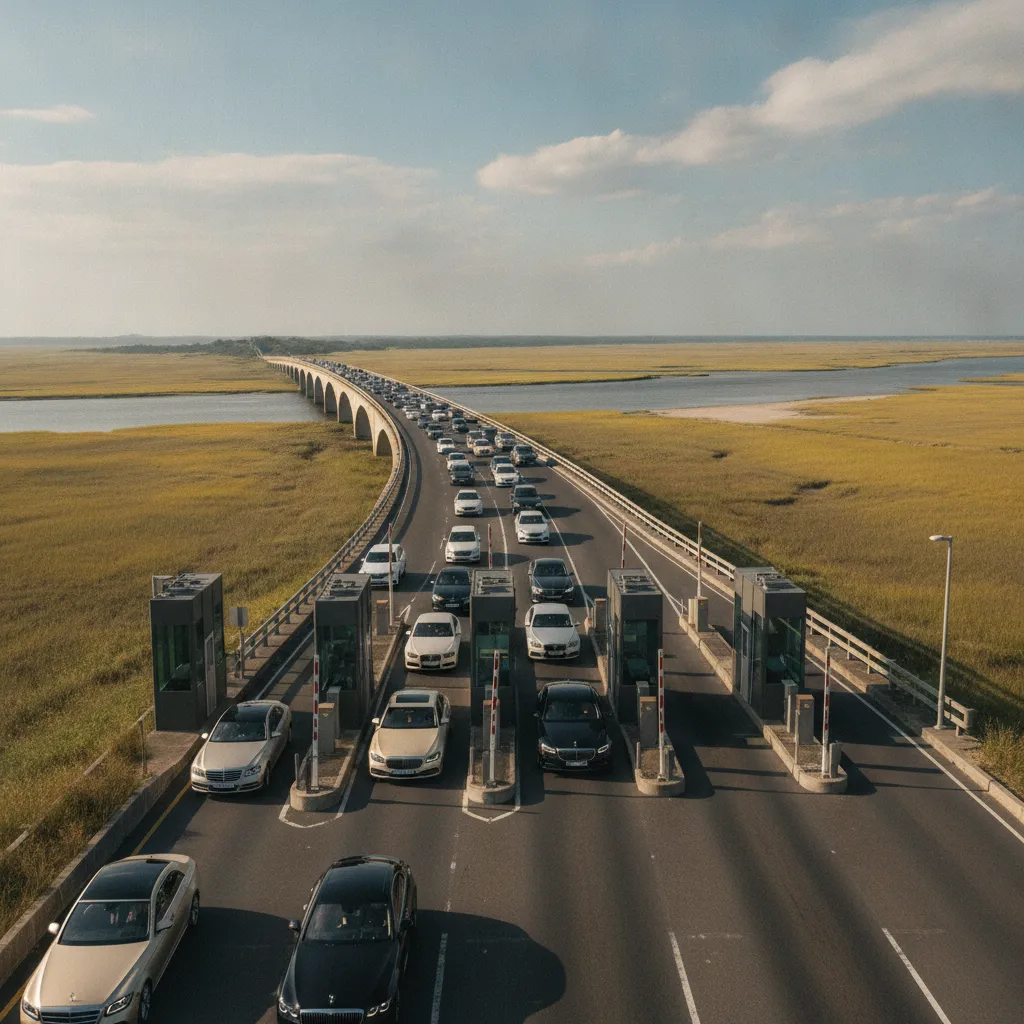 Un samedi d'août au péage du pont de Ré : partir avant 7 h 30 permet d'éviter la file qui se forme dès 9 h