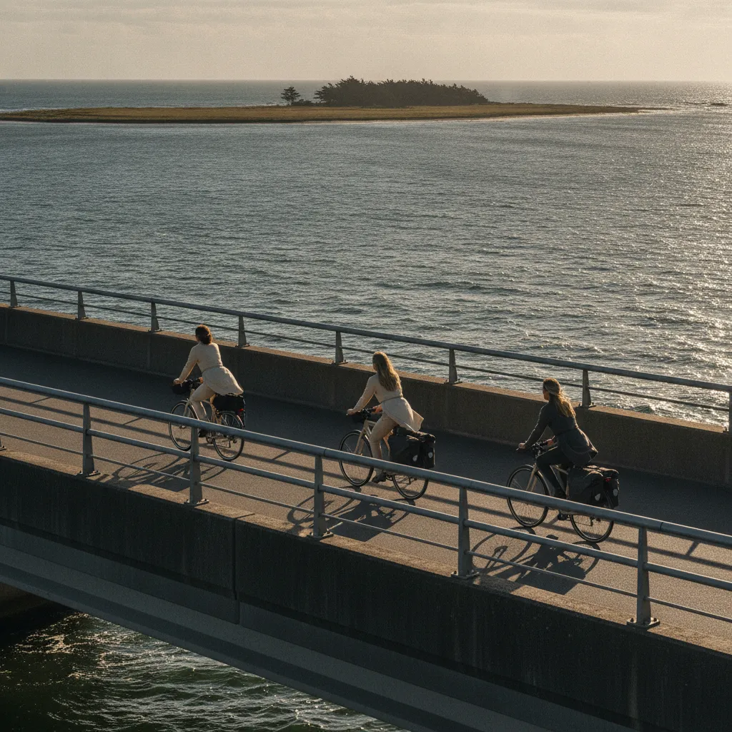 La traversée du pont à vélo est gratuite et prend environ 15 minutes : l'alternative la plus sereine en haute saison