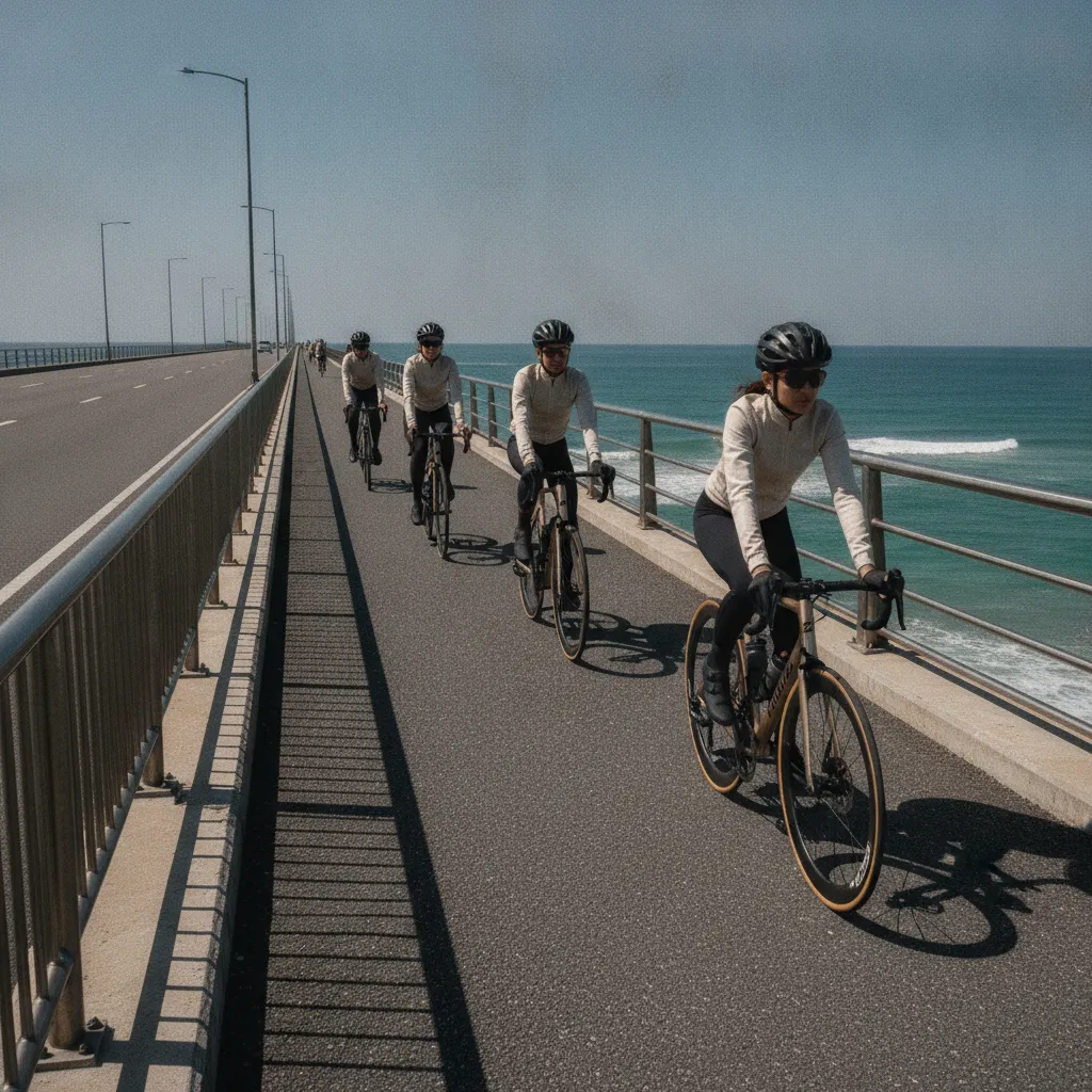 La piste cyclable protégée du pont : 2,9 km de traversée gratuite, 12 à 15 minutes à allure tranquille
