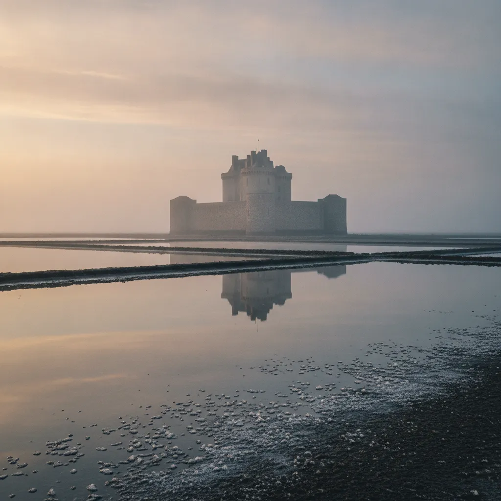 Le château de Noirmoutier vu depuis les marais salants : entrée à 4,50 euros par adulte, ouverture à 10 h en saison