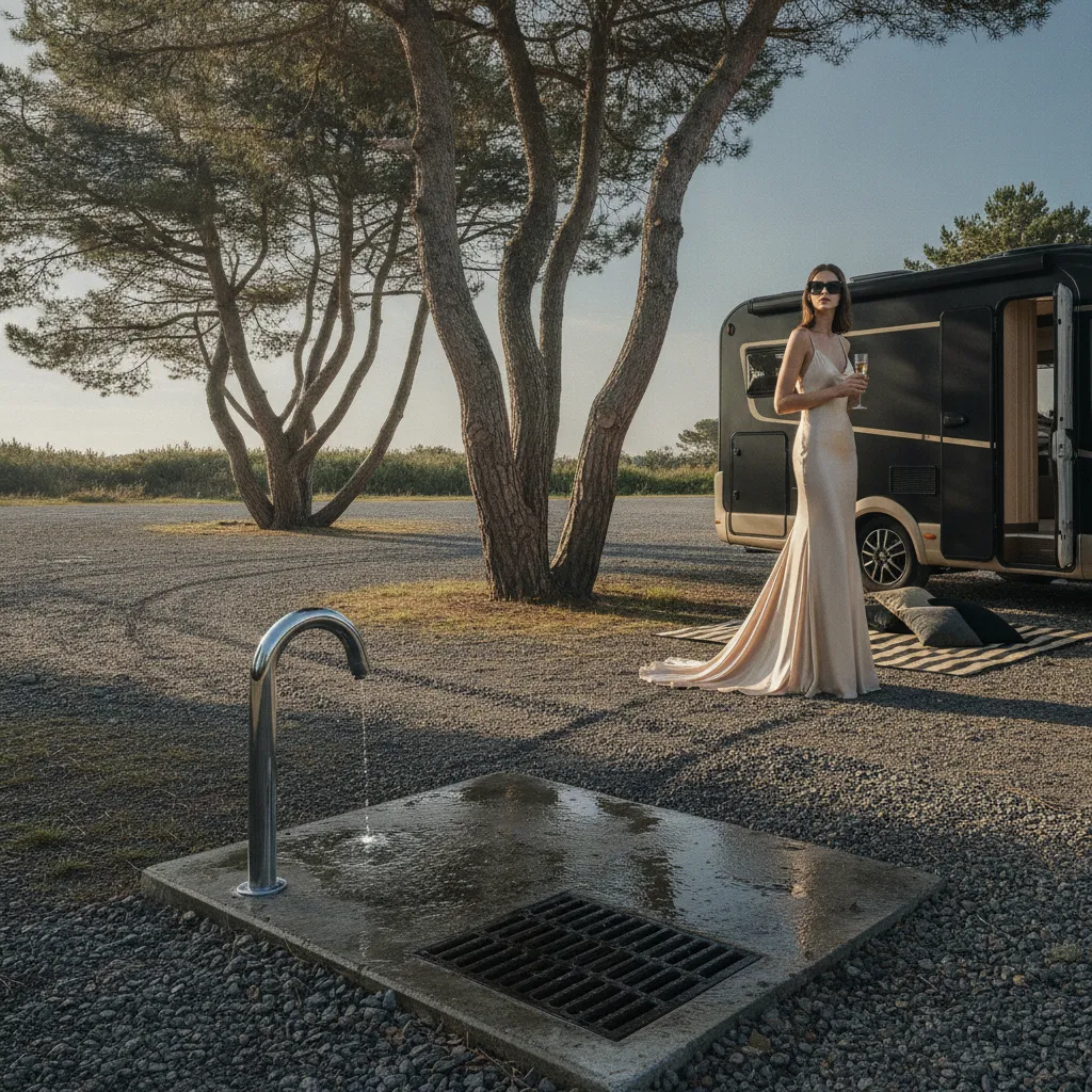 Les bornes de services incluent eau potable, électricité 10A et vidange des eaux grises