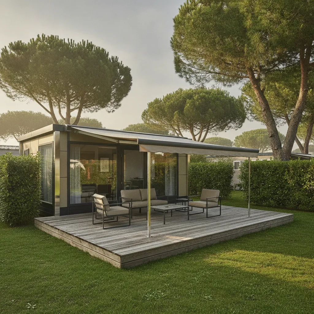 Les mobil-homes 5 étoiles offrent terrasse couverte de 15 à 20 m² et climatisation réversible en standard