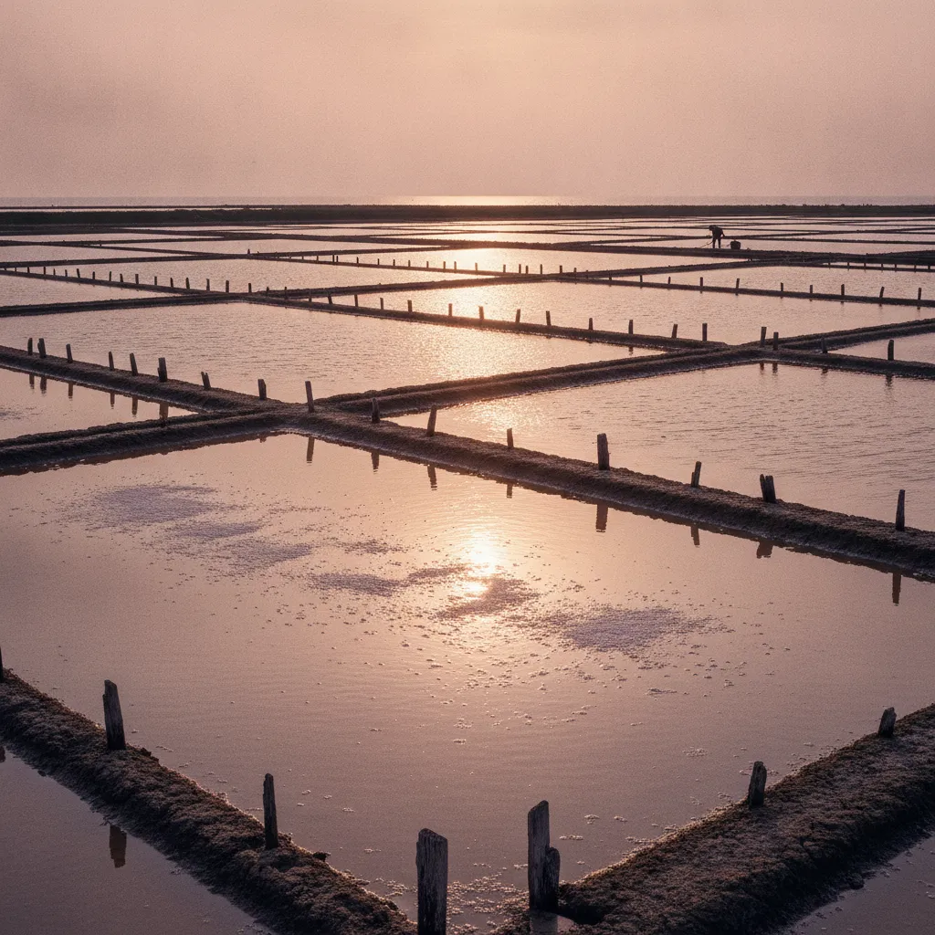 Les marais salants de Guérande au soleil couchant : un paysage classé qui justifie à lui seul un séjour en Loire-Atlantique
