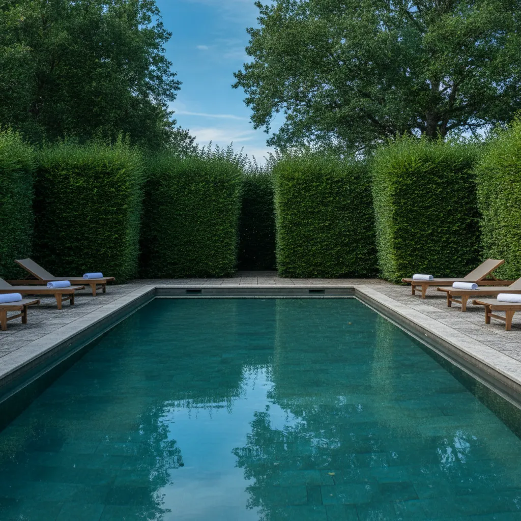 La piscine chauffée du Colombier, entourée de haies, garantit l'intimité des vacanciers