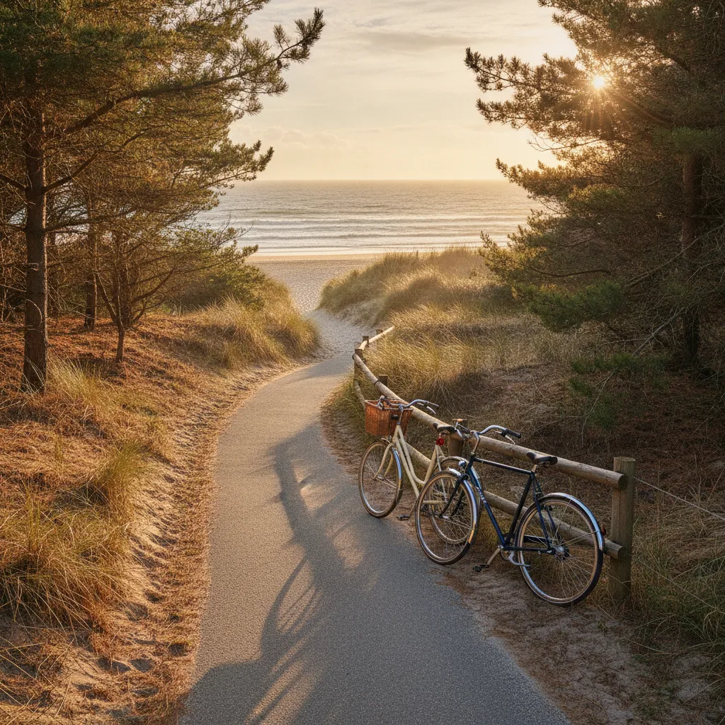 La piste cyclable relie le camping à la plage de Sauveterre en une quinzaine de minutes à vélo