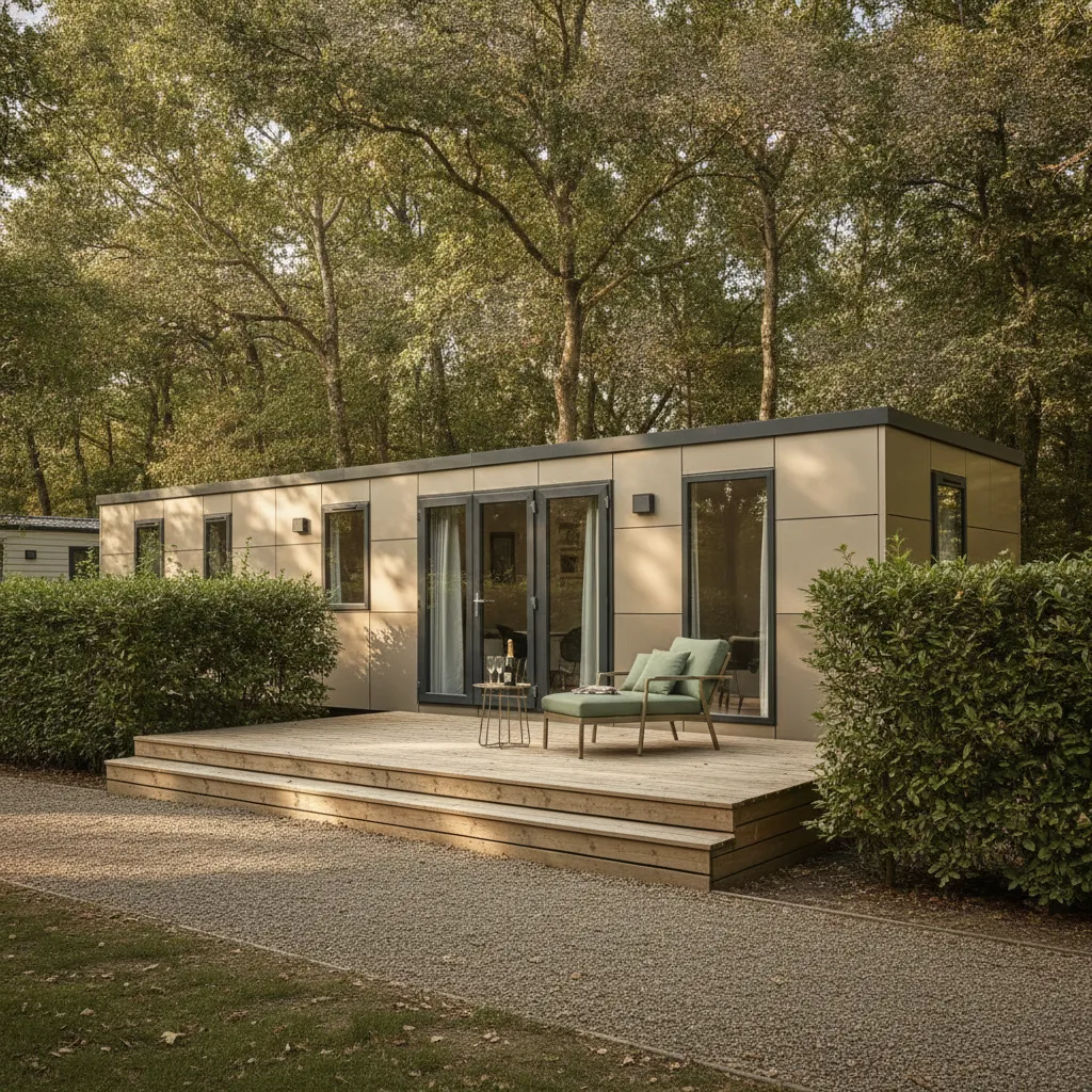 Les mobil-homes récents des gammes privilège et premium offrent terrasse couverte et équipement complet
