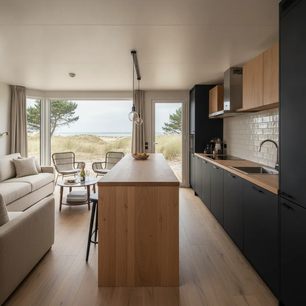 Intérieur d'un mobil-home premium : les modèles récents justifient un surcoût de 20 à 35 %