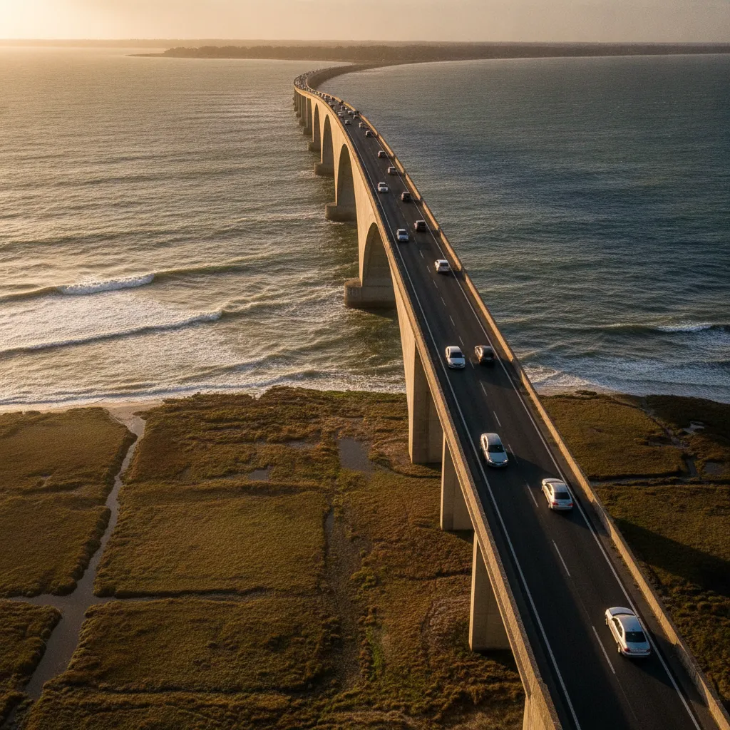 Le pont de Noirmoutier, gratuit depuis 1994 : 580 mètres reliant Barbâtre au continent