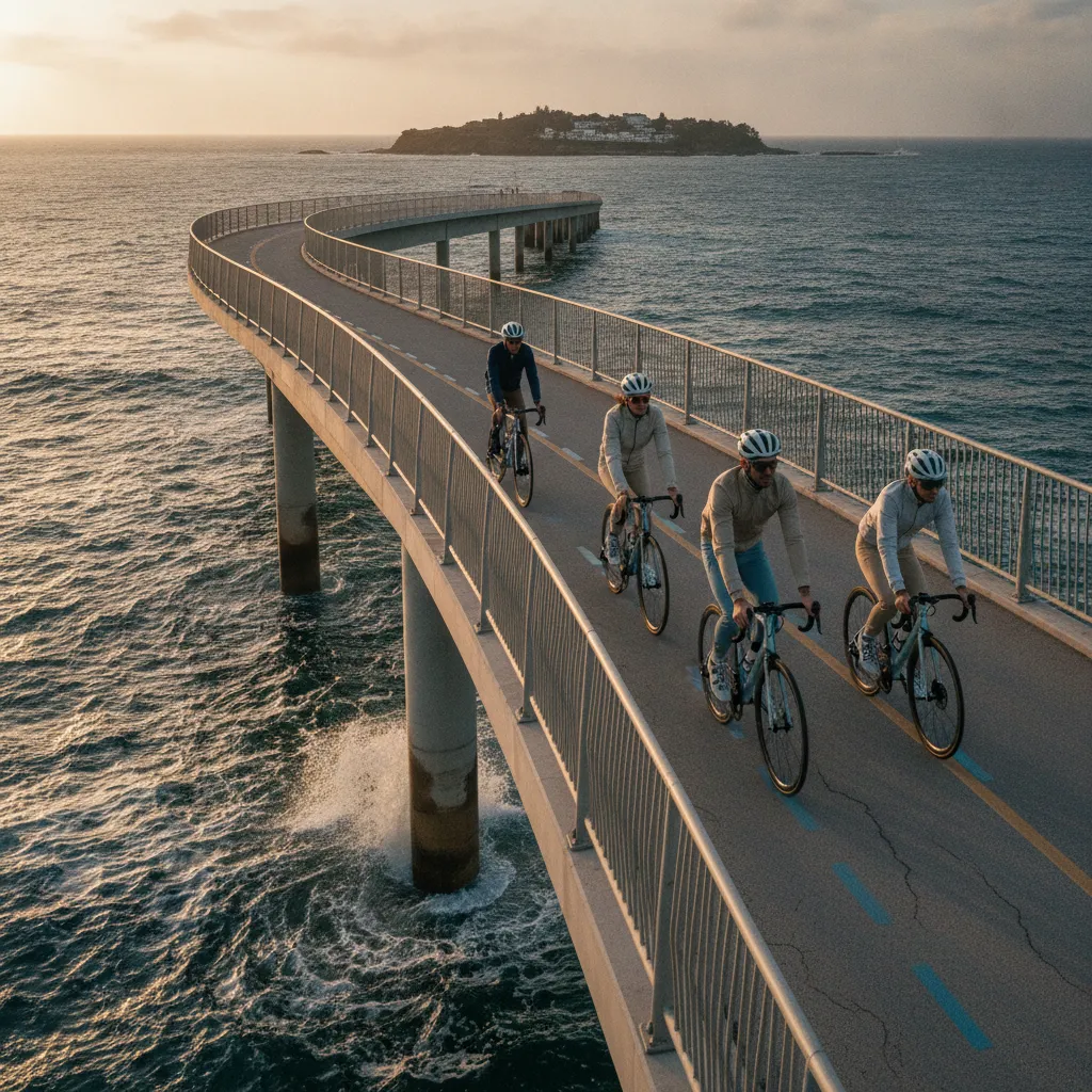 La piste cyclable du pont est gratuite toute l'année : 20 à 25 minutes pour rejoindre l'île à vélo