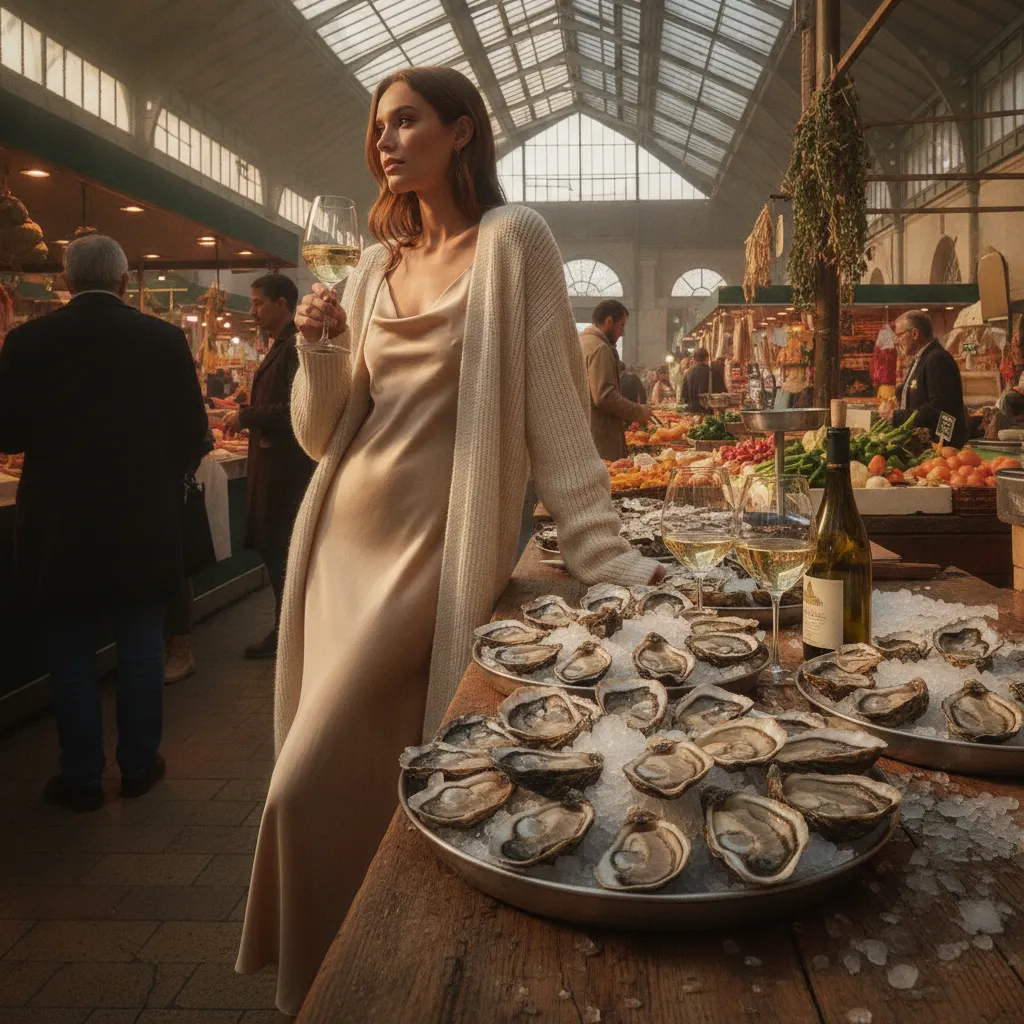 Un plateau d'huîtres au marché couvert revient à 12-18 € par personne, vin blanc compris