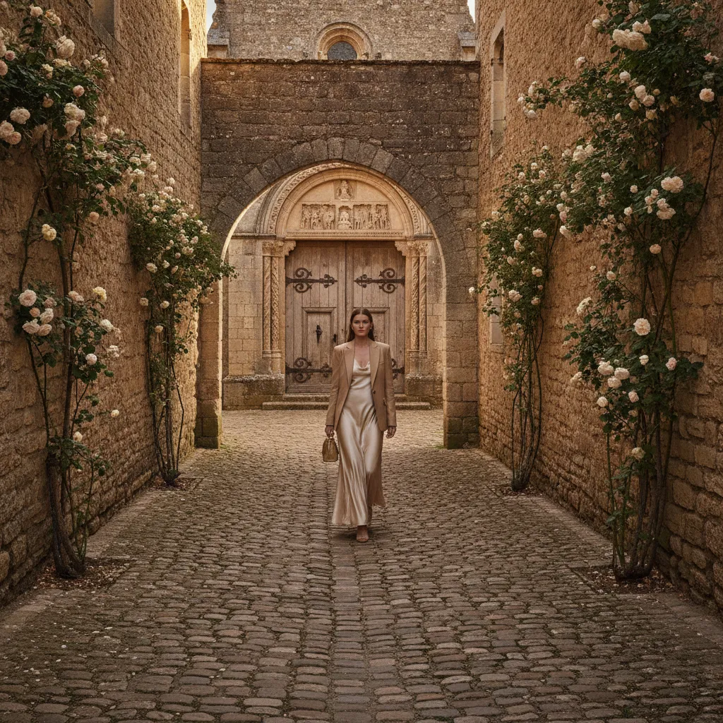 Les ruelles pavées de Vouvant mènent au portail roman de l'église Notre-Dame, sculpté au XIe siècle